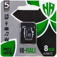 Карта пам'яті Hi-Rali microSDHC 8 GB Card Class 4 + SD adapter Чорний (43185)