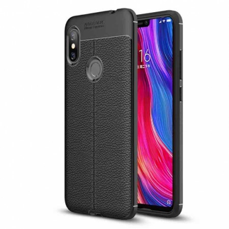 TPU чехол фактурный (с имитацией кожи) для Xiaomi Redmi Note 6 Pro Черный (26499)